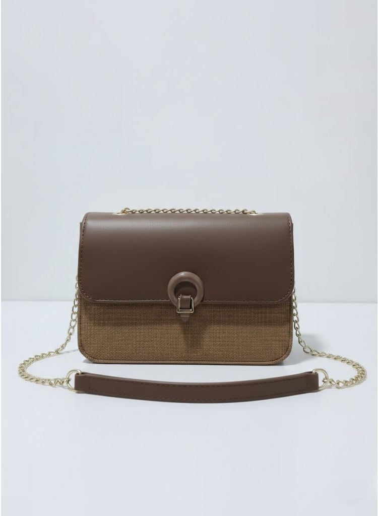 FUMES Coffee brown Women’s Luxury Flap Shoulder Bag with Chain Strap and Magnetic Closure - Image 5